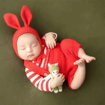 Реквизит для фотосессии новорожденных Милая красная одежда Комбинезон со шляпой Детская фотосессия