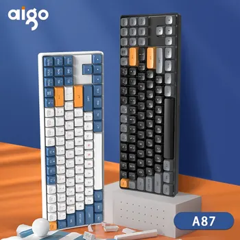 Игровая механическая клавиатура Aigo A87 2.4G Беспроводной USB Type-c Проводной Синий переключатель 89 клавиш с горячей заменой, перезаряжаемая геймерская клавиатура