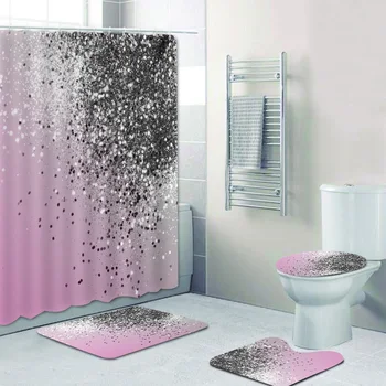 3D Девчачий Серебристо-Розовый блеск, Падающее Конфетти, Взрыв Пыли, Набор занавесок для душа для ванной, Блестки Единорога, Коврики для штор для ванной