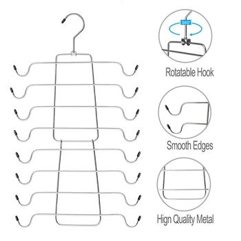 Органайзер Металлический Серебристый Компактный 16 Крючков с противоскользящим поворотом Многофункциональная Складная вешалка для одежды в шкафу для хранения