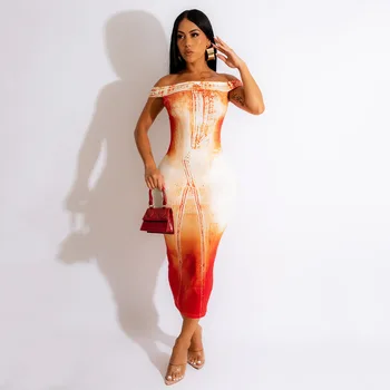 CINESSD 2023, летнее женское платье из молочного шелка, базовое, сексуальное, обтягивающее, с открытыми плечами, 3D Цифровая печать, Облегающее платье-футляр длиной до щиколоток