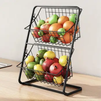 2-Ярусная корзина для фруктов, Органайзер для кухонной столешницы большой емкости, Съемная подставка для хранения овощей для балкона, кухни, ванной комнаты