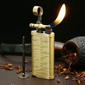 Газовый Ретро Шлифовальный Круг Бутановая Зажигалка Трубка Нажимная Ручка Многофункциональные Зажигалки Подарочная Коробка Сигареты Аксессуары Для Курения