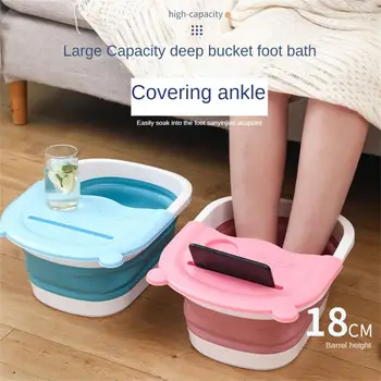 Розовая складная массажная ванночка для ног Для детей и взрослых, массажная ванночка для ног, ведро для ванночек для ног с крышкой, посуда для дома синего цвета