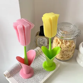 Щетка-губка для тюльпанов с длинной ручкой, щетка для чистки бутылочек с водой, для кружки/бутылочки для кормления/термокружки