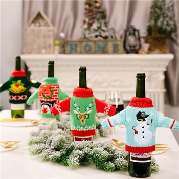 Вязаные Рождественские украшения для бутылок вина, Новогодний Рождественский семейный ужин, Санта-Клаус, Сумка-чехол для винной бутылки
