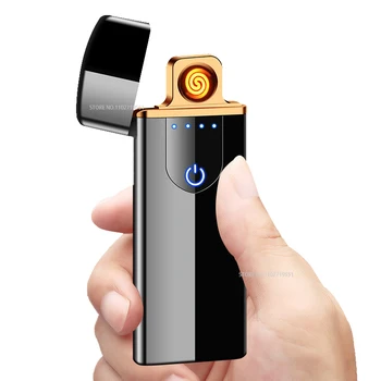 2023 Новая Сенсорная USB-зажигалка Перезаряжаемая Зажигалка Ветрозащитная USB-электронная Зажигалка для сигарет Аксессуары для курения Подарочная зажигалка-фонарик