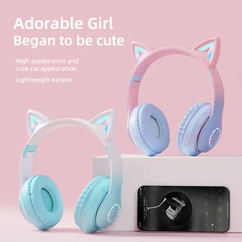 Светодиодные наушники с милыми кошачьими ушками Беспроводная Bluetooth-гарнитура с микрофоном для детей и девочек Стереомузыкальные телефонные гарнитуры TWS Bluetooth 5.0