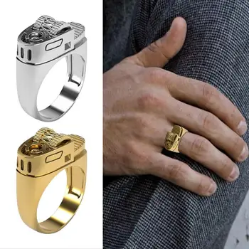 Позолоченные кольца для мужчин, модные креативные кольца с зажигалкой, ювелирные изделия из европейского и американского сплава в стиле панк, подарки для семьи и друзей