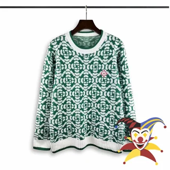 Casablanca Зеленый жаккардовый свитер с логотипом для мужчин и женщин, толстовки лучшего качества оверсайз 1:1