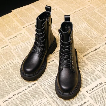 Новые женские армейские осенние ботинки на шнуровке, женская обувь, женские модные кожаные ботильоны, зимние черные удобные ботинки на платформе