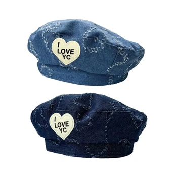 Детская джинсовая шапочка для рисования с рисунком в виде сердца, Милая шапочка для девочки, модная шляпка
