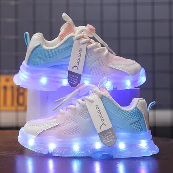 Размер 25-36, детская повседневная обувь, USB-зарядное устройство, Светящаяся светодиодная обувь, Кроссовки с дышащей сеткой для детей, спортивная обувь для мальчиков и девочек