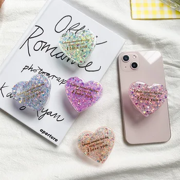 Новый корейский держатель мобильного телефона в форме сердца, блестящая пудра 