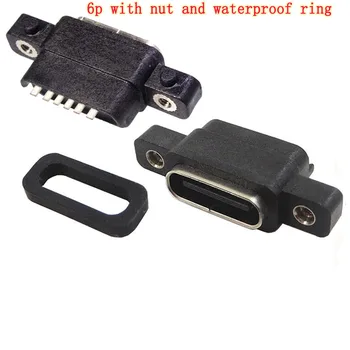 1-10 шт. USB 3.1 Type-C 6Pin Разъем SMD DIP С Резьбовым отверстием Для Дизайна Печатной платы DIY Разъем Для Быстрой Зарядки с высоким Током