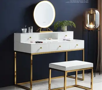 Комод в скандинавском стиле, стол для макияжа с подсветкой, спальня, простая постмодернистская белая краска, стол для макияжа интернет-знаменитостей.