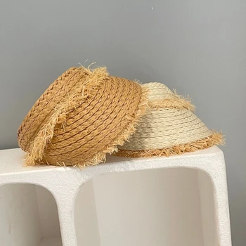Летняя детская соломенная шляпа, солнцезащитный козырек, кепки для мальчиков и девочек, уличные Детские Солнцезащитные шляпы, простая Дышащая кепка для малышей