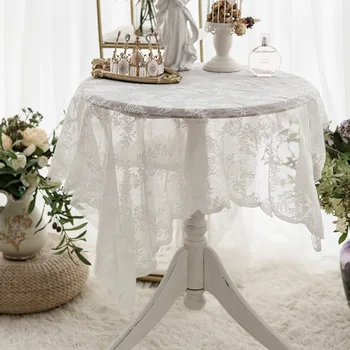 Французская романтическая полая скатерть для стола белое кружево Американская круглая скатерть высокого качества