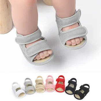 Летние Сандалии унисекс для малышей 0-18 м, обувь для маленьких девочек, однотонная сетчатая ткань, дышащие детские сандалии для мальчиков, сандалии для маленьких девочек
