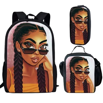 2022 Африканский рюкзак для девочек, 3 шт./компл., Школьный рюкзак для мальчиков и девочек, сумка для ручек, сумка для ланча, Модный Женский рюкзак для ноутбука