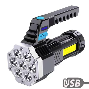 Мощный 7 светодиодный фонарик USB Перезаряжаемый фонарик Ручной Портативный Открытый Кемпинг Походная лампа ABS Материал COB Боковой свет