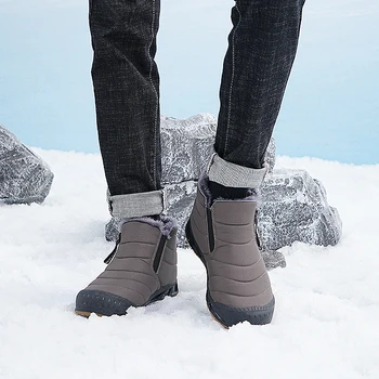 Зимние ботинки для мужчин и женщин, модные водонепроницаемые ботильоны на теплом меху, резиновой подошве, без застежки, с круглым носком, прогулочная обувь большого размера 36-46