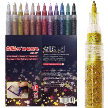 12 Цветных фломастеров с блестками Акриловые фломастеры с блестками Ultra Fine Point 0,7 мм Малярные ручки для наскальной живописи DIY Crafts