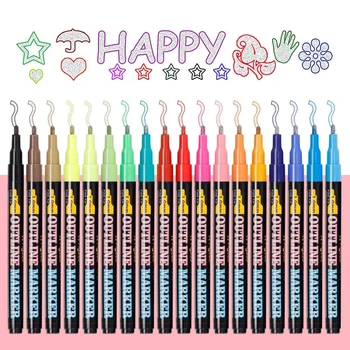Контурные Металлические Маркеры, 18 Цветов, Маркерные ручки с двойной линией, Блестящие Маркеры, ручки для рисования, Маркер для поделок