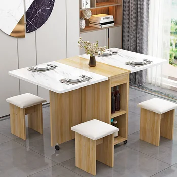 Современный складной обеденный стол для небольшого домашнего хозяйства Многофункциональные обеденные столы для квартиры Маленькие Простые прямоугольные предметы мебели