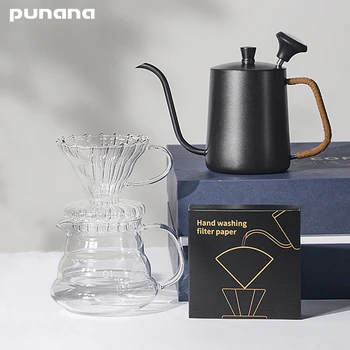 Punana, набор из 5 предметов, набор для приготовления кофе, подарочная коробка, Стеклянная Фильтровальная чашка, Кофейник, Праздничный подарок, Кофейник, Набор для ручного перфоратора.
