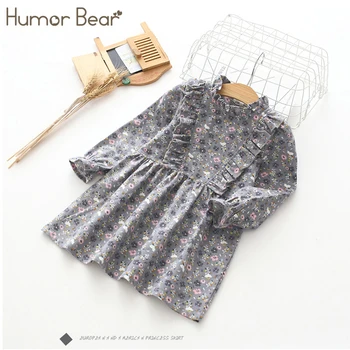 Humor Bear/ Новое платье для девочек с кружевным принтом, на пуговицах сзади, с длинным рукавом, Детское платье в стиле ретро, Vestidos, повседневная одежда от 3 до 7 лет