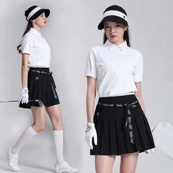 Новый женский комплект для гольфа, повседневный модный топ, рубашка-поло с коротким рукавом, быстросохнущая плиссированная юбка, спортивная верхняя юбка половинной длины