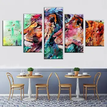 Абстрактные Красочные плакаты со львами, напечатанные на холсте Фотографии, плакат с художественной печатью HD, домашний декор, декор комнаты, стена из 5 панелей Без рамок