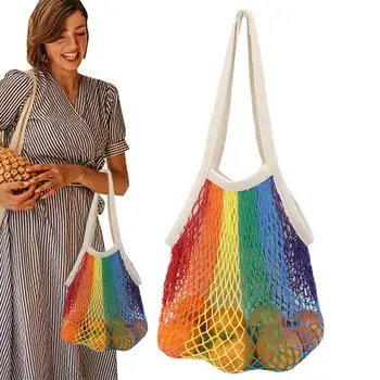 Многоразовая хлопчатобумажная сетчатая сумка Портативные хозяйственные сумки из хлопчатобумажной сетки с высокой объемной эластичностью Красочный дизайн для бакалеи