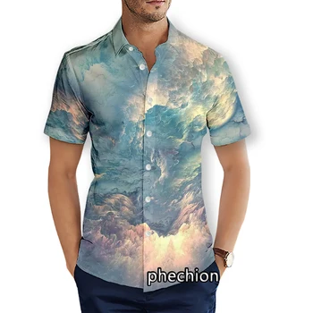Летние мужские пляжные рубашки phechion с коротким рукавом, повседневные рубашки с 3D-принтом 