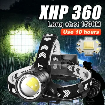 Налобный фонарь XHP360, перезаряжаемый светодиодный налобный фонарь, фара, светодиодный налобный фонарь, зум 1500 метров, рыбалка, кемпинг, Передняя лампа, крышка лампы