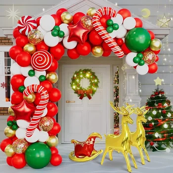 Новый Рождественский набор для арки с воздушными шарами в виде оленя на рождественской тематике, воздушные шары на санях с лосями Украшают Арку